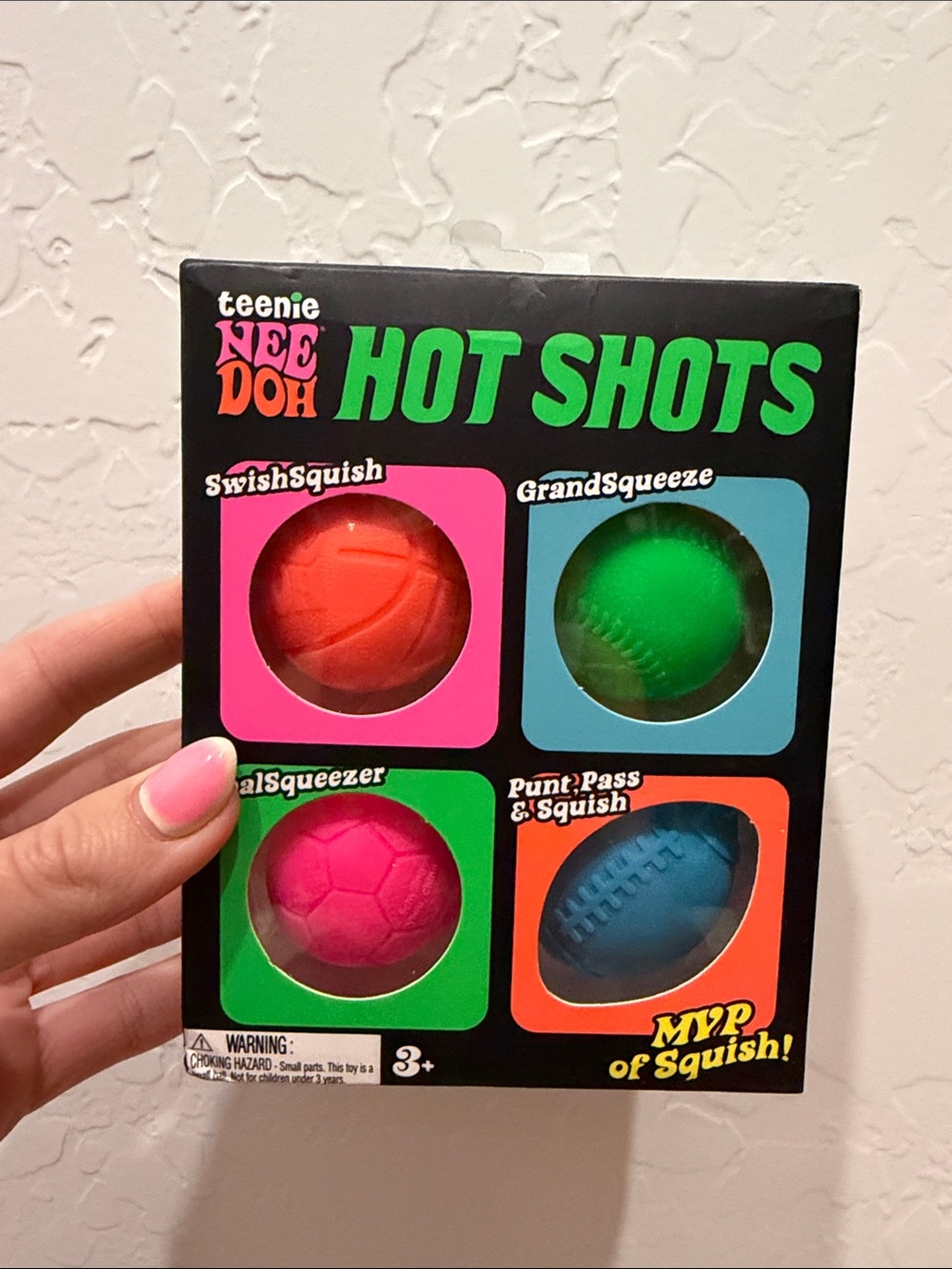 AUTHENTIC* can’t get anywhere. 
Nee Doh Hot Shots Squishy Sports Ball Set